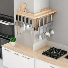1pc Magnetic Knife Holder For Wall -No Drilling Magnetic Knife Bar With Hooks -304 Stainless Steel Knife Magnetic Strip -Magnetic Utensil Holder -Kitchen Utensil Hanger-Kitchen Organizer