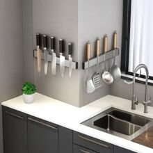 1pc Magnetic Knife Holder For Wall -No Drilling Magnetic Knife Bar With Hooks -304 Stainless Steel Knife Magnetic Strip -Magnetic Utensil Holder -Kitchen Utensil Hanger-Kitchen Organizer