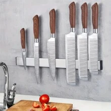 1pc Magnetic Knife Holder For Wall -No Drilling Magnetic Knife Bar With Hooks -304 Stainless Steel Knife Magnetic Strip -Magnetic Utensil Holder -Kitchen Utensil Hanger-Kitchen Organizer