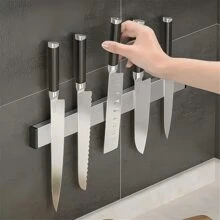 1pc Magnetic Knife Holder For Wall -No Drilling Magnetic Knife Bar With Hooks -304 Stainless Steel Knife Magnetic Strip -Magnetic Utensil Holder -Kitchen Utensil Hanger-Kitchen Organizer