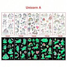 Set de 5 pegatinas temporales, pegatinas temporales resistentes al agua con diseño de lindos unicornios que brillan en la oscuridad, suministros para fiestas de cumpleaños, regalos de pegatinas, pegatinas de dibujos animados