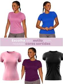 Kit 5 Babylook Dry Fit Women's T-Shirt Slim Fit Sports Fitness Plain Basic Workout Women's Basic Plain Gym Fitness UV Sun Protection - 彩色 - 查看 9