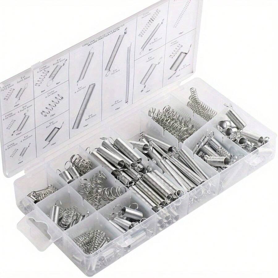 200Pcs Spring Pins Stainless Steel Roll Pins Assorted Springs Slotted Spring Pin Slotted Spring Roll Pins Assortment Set With Storage Case 12 Sizes Split Spring Dowel Tension Roll Pins - Silver - View 1