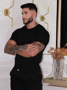 TRICOT DE LUXO Men's T-Shirt Short Sleeve Crew Neck Knit Blouse Summer Spring Men Casual - màu đen - Xem 3