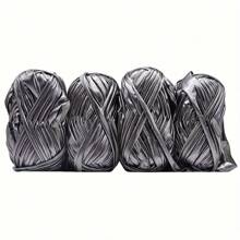 4 Pcs Imitation Leather Cloth Strip Yarn For Crocheting And Knitting - 14.1oz Total, Includes 100g/3.53oz, 33m/36yd Length, 2cm/0.78in Width, Suitable For Bags, Blankets, Cushions, And Carpets - Unique Metallic Colors, Polyester Fiber - Multicolor - View 13