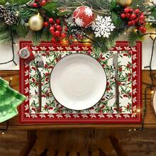 2/4/6/8pcs Red-Edge Pine Cone Placemats, Machine Washable, High Quality, Suitable For Christmas Party, Kitchen And Dining Table Decoration - Red - View 6