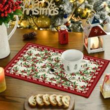 2/4/6/8pcs Red-Edge Pine Cone Placemats, Machine Washable, High Quality, Suitable For Christmas Party, Kitchen And Dining Table Decoration - Red - View 7