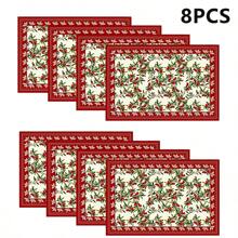 2/4/6/8pcs Red-Edge Pine Cone Placemats, Machine Washable, High Quality, Suitable For Christmas Party, Kitchen And Dining Table Decoration - Red - View 5