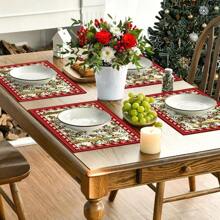 2/4/6/8pcs Red-Edge Pine Cone Placemats, Machine Washable, High Quality, Suitable For Christmas Party, Kitchen And Dining Table Decoration - Red - View 9