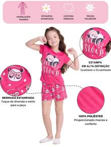 Kit 2 Conjuntos Pijama Infantil Menina Manga Curta Atacado 1 Ao 10