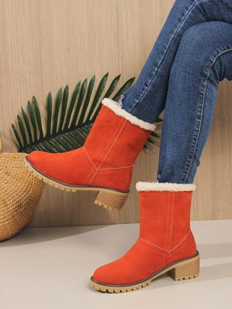 Damen Stiefel mit rundem Zehenbereich, Keilabsatz, rutschfest und warm für den Winter, in Große Größen