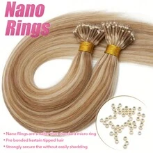1g/Strand 50g/Pack Nano Ring Human Hair Extension Pre Bonded Nano Tip Remy Hair Extensions Micro Nano Rings Beads Hairpiece Silky Straight 18 22 Inch - P27/613# - View 5