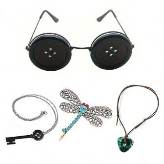 4PCS Button Eye Glasses Merchandise Key Necklace Anime Cosplay Costume Accessories For Halloween,Christmas