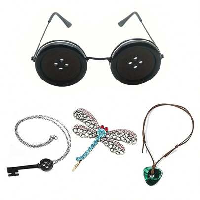4 PIEZAS Accesorios para disfraz de cosplay de anime con llavero con gafas con botones, para Halloween y Navidad