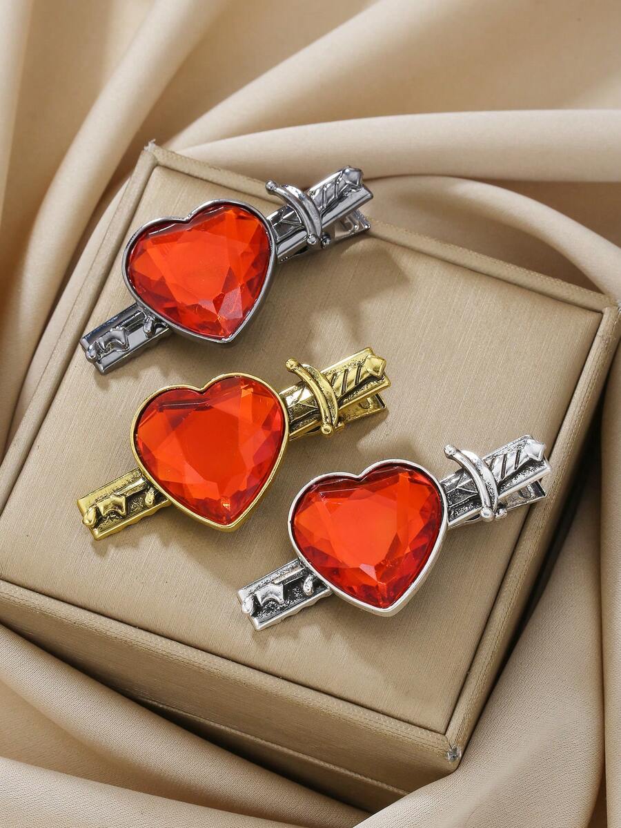 1 kẹp tóc hình trái tim kim loại và hồng ngọc phong cách Gothic cho tiệc Halloween, phụ kiện đội đầu cho trang phục dự tiệc Halloween, quà tặng Giáng sinh - Nhiều màu - Xem 1