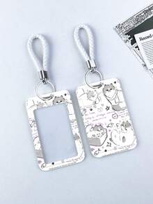 1 PIEZA Soporte vertical de cuero para tarjetas con correa para el hombro, con serie creativa de gatos y perros de dibujos animados incorporada para tarjetas de campus, almuerzo, autobús, metro y tarjetas de identificación laboral - titular de la tarjeta de autobús - Ver 3