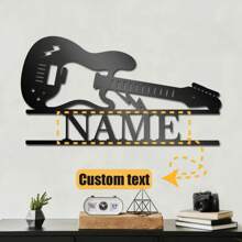 Customized Guitar Shaped Iron Metal Wall Decor For Home Living Room Bedroom Office, Personalized Music Theme Wall Art, Graduation And Housewarming Gift - Black - View 1