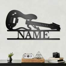 Customized Guitar Shaped Iron Metal Wall Decor For Home Living Room Bedroom Office, Personalized Music Theme Wall Art, Graduation And Housewarming Gift - Black - View 3