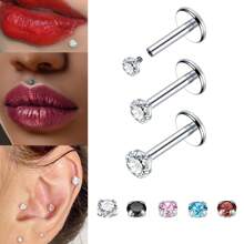 Set de 3 anillos nasales/pendientes de acero inoxidable hipoalergénico 16G con CZ transparente incrustado, rosca interna, para perforación de labio, cartílago, oreja, nariz, para mujeres y hombres, en colores rojo, azul y rosa de 3mm, 4mm y 5mm