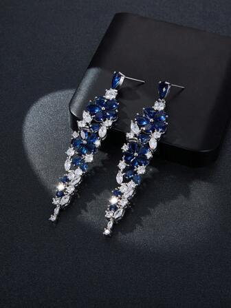 1pair Luxury Long Dangling Cubic Zirconia Earrings With Clothing Match, Women's Fashionable Ear Drop Jewelry, Festival & Birthday Gift