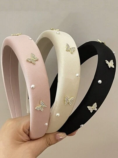 شريط رأس أنيق من الساتان والكريستال والفيونكة المزيفة اللؤلؤية، مناسب للاستخدام اليومي، المنزل، المدرسة، الشاطئ، العمل، الحفلات، العطلات، عيد الأم، بداية العام الدراسي، شريط الشعر، إكسسوارات الشعر