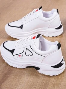 女士休闲网眼系带厚底跑步和旅行运动鞋，舒适低帮厚底运动鞋，适合春秋季 - 黑色皮面 - 查看 3