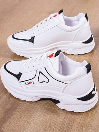 Women's Casual Mesh Lace-Up Thick Sole Running & Travel Sneakers, Comfortable Low-Top Chunky Sneakers, Suitable For Spring And Autumn