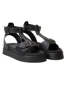 Flatform Sandal Micro Expanded Spikes Ankle Buckle Lightweight Durable! - 黑色 - 查看 1