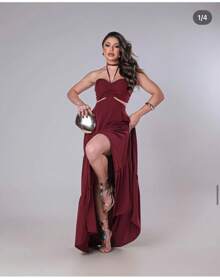 Women's Long Dress With Side Slit And Multiple Ties - Màu Đỏ Sâu - Xem 3