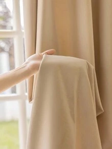 2pcs Premium Thick Velvet Solid Color Blackout Window Curtains For Living Room & Bedroom