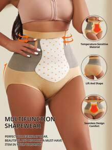 FLARIXA High Waist Seamless Postpartum Abdomen Shaping Panties, Built-In Heating Pad, Sports Thermal Pants, Menstrual Period Warm Underwear, Uterus Warming Lingerie - Beige - View 4