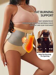 FLARIXA High Waist Seamless Postpartum Abdomen Shaping Panties, Built-In Heating Pad, Sports Thermal Pants, Menstrual Period Warm Underwear, Uterus Warming Lingerie - Beige - View 5