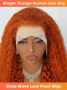 Peruca de Cabelo Humano de 32 Polegadas Gengibre, Onda Profunda 13x4 Frente de Laço, Peruca Laranja Gengibre para Mulheres, Densidade de 180%, Peruca Frontal de Laço Transparente de Cabelo Humano Gengibre Cacheado Profundo, 14-32 polegadas, Pré-Desfiado com Cabelo de Bebê