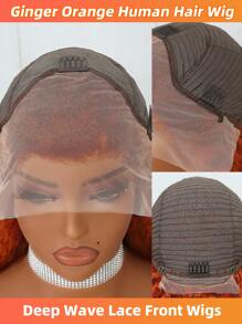 Peruca de Cabelo Humano de 32 Polegadas Gengibre, Onda Profunda 13x4 Frente de Laço, Peruca Laranja Gengibre para Mulheres, Densidade de 180%, Peruca Frontal de Laço Transparente de Cabelo Humano Gengibre Cacheado Profundo, 14-32 polegadas, Pré-Desfiado com Cabelo de Bebê