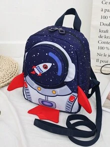 Cartoon Rocket Backpack With Tether For Teenagers, Small Dual Shoulder Bag - Navy Blue - View 5