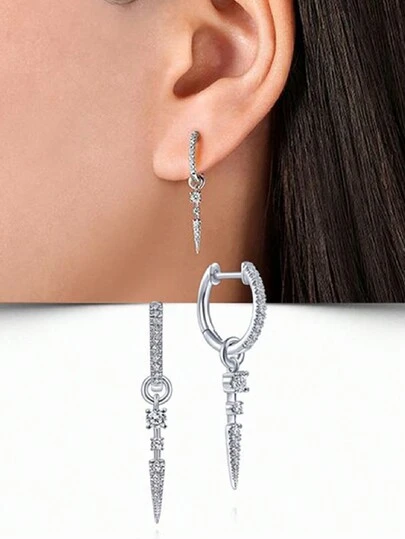 Punk Gothic Style Zirconia Decor Hoop Earrings, Creative Pendant Earrings, Fashionable & Personalized Jewelry Suitable For Women's Daily Wear