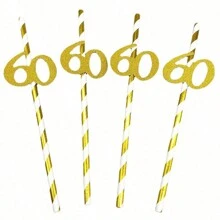 10pcs Paper Straws With 18, 21, 30, 40, 50, 60, 70, 80 Number Design In Gold & Rose Gold Color, Cake Decor For Birthday Party