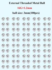 100 件 316L 不锈钢穿刺替换球身体首饰穿刺杠铃配件 14G 16G 18G 20G 3 毫米 4 毫米 5 毫米 6 毫米 8 毫米球 适合女性男性 - 銀色 - 查看 11