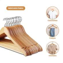 Kit 10 Wooden Hangers Wholesale Store Hanger Pants Skirt Clothes - Mocha Brown - View 5