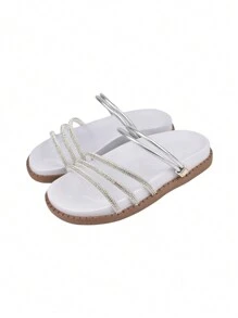 Papete Flat Women's Sandal Children's Girl With Shiny Rhinestone Kids - 銀色 - 查看 1