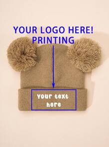 1pc Custom Printed Double Ball Baby Knit Beanie, Sun Hat For Spring Autumn Travel Beach Holiday, Halloween Back To School Winter Gift Ideas Boy Girl Valentine's Day