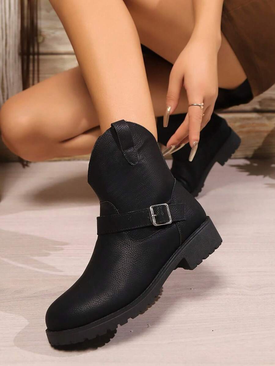 Czarne brytyjskie buty na grubym obcasie damskie 2024 nowe wiosenne jesienne retro wyszczuplające koreańskie szykowne botki - Czarne - Zobacz 1