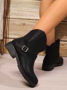 Czarne brytyjskie buty na grubym obcasie damskie 2024 nowe wiosenne jesienne retro wyszczuplające koreańskie szykowne botki - Czarne - Zobacz 5