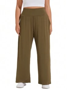 1 件大码宽松直筒柔软快干卡其色运动裤 - 卡其色 - 查看 2