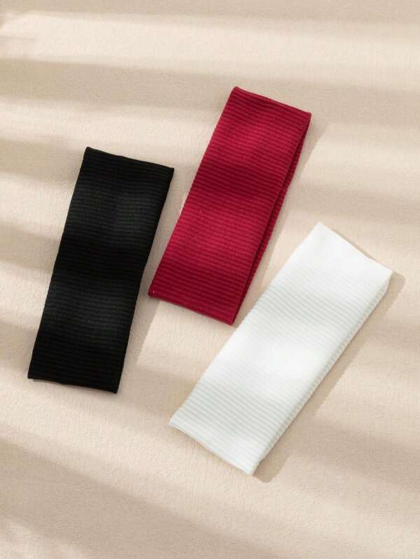 3pcs Women Headbands, Black/White/Red Stripe, Casual Knit Fabric Headwrap, Stretchy Headband For Sports, Running, Yoga, Fitness Sweat Absorbent