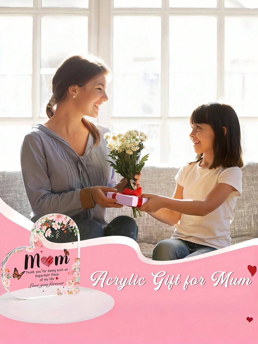 1pc Exquisite HeartShaped Plaque Beautiful Floral Acrylic Desk Decor