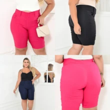 Kit 3 Plus Size Women's Bermuda Shorts With Lycra Belt - màu đen - Xem 3