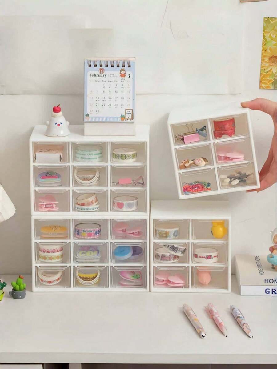 1 hộp đựng đồ đa năng, hộp đựng đồ phòng tắm, hộp đựng đồ trang sức, hộp đựng đồ dùng văn phòng phẩm, hộp đựng đồ để bàn đựng dây chun, hoa tai, vòng cổ, thích hợp cho phòng ngủ, văn phòng, phòng tắm, ký túc xá, phụ kiện phòng tắm, đồ trang trí phòng - Nhiều màu - Xem 1