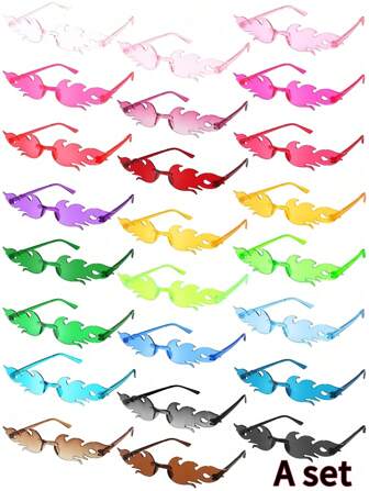 20 pièces Lunettes sans monture style flamme de feu, lunettes de mode flamme de feu pour femmes et hommes. Accessoire pour l'été, la plage, les fêtes, les mariages, la Saint-Valentin (couleurs aléatoires). Idéal pour l'été, la plage, les vacances, l'extérieur, les voyages.