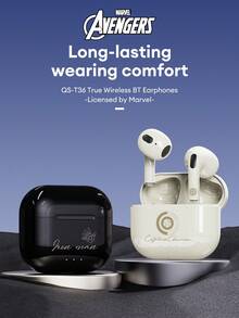 Marvel Auriculares inalámbricos QS-T36 con supresión pasiva de ruido, tipo semientrante, con sonido envolvente 3D Hi-Fi, baja latencia, larga duración de la batería y cómodo uso para teléfonos y computadoras